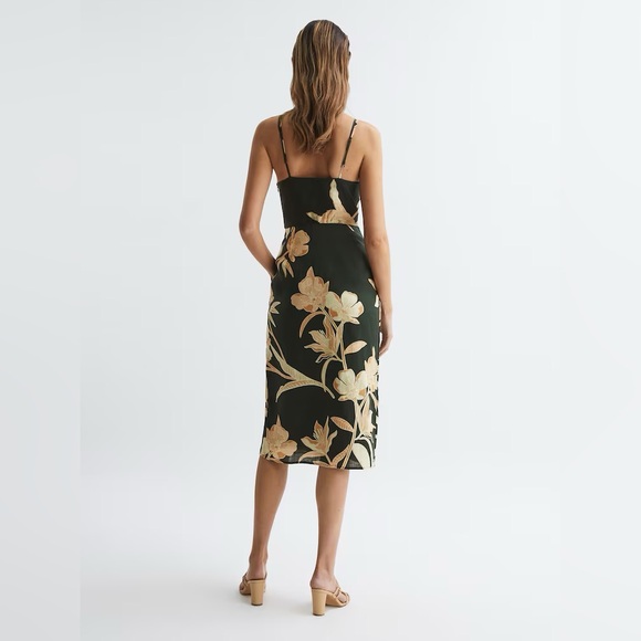 🛑SOLD🛑 REISS Alice Fitted Floral Print Midi Dress in Khaki Size 4 - Picture 4 of 12